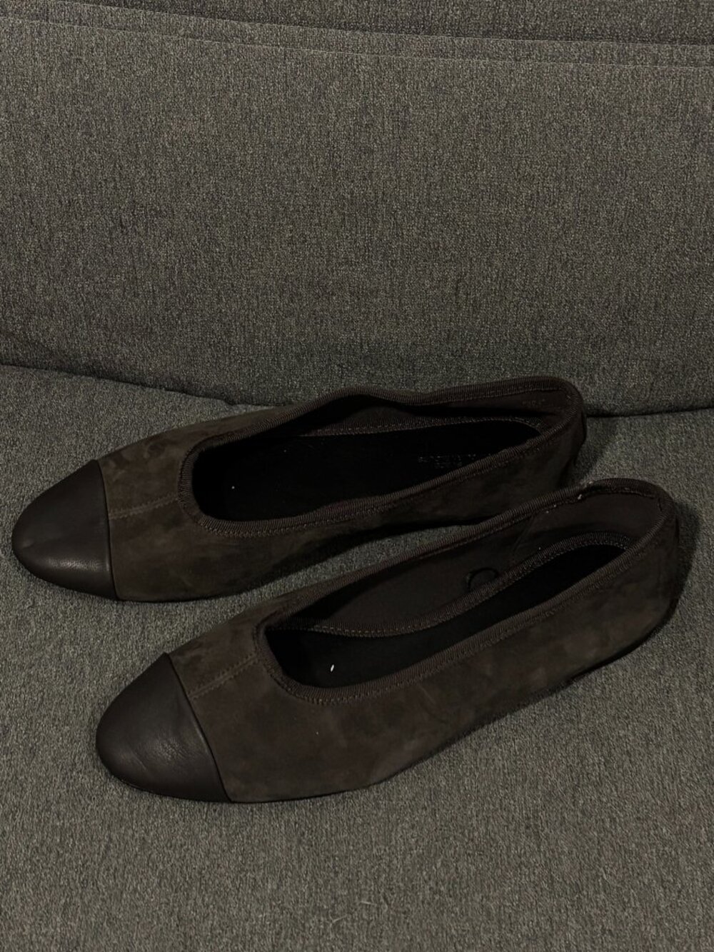 H&M PREMIUM Suede Ballet Flats Brown with Black Cap Toe - Size 38 EU / 7.5 US